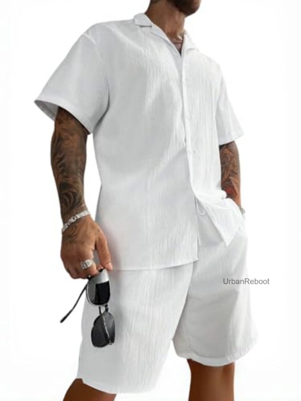 Men's 2 Piece Linen Beach Outfit Set Vacation Cruise Short Sleeve